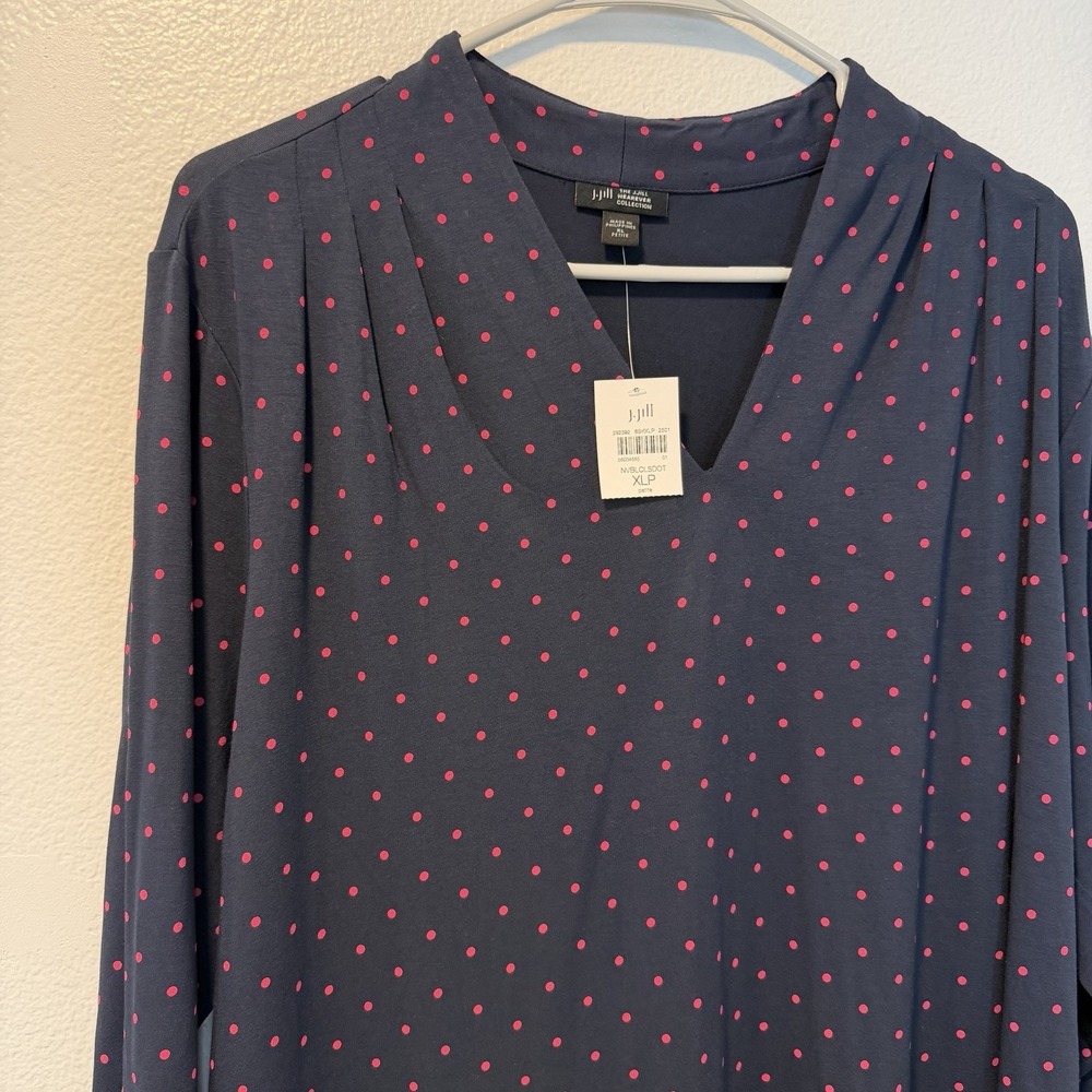 J.JILL Wearever Size-XL/P Women Dress A-Line Tunic Classic Dot Blue - Picture 7 of 12